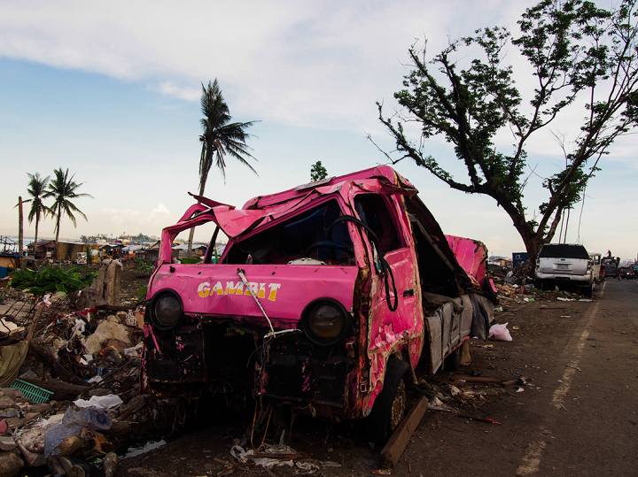 Typhoon Haiyan was deadly in two ways: what the wind couldn’t destroy, the storm surge would flatten. Along the coast houses many houses were completely pulverized and cars thrown around like toys. Photo credit: Timo Luege